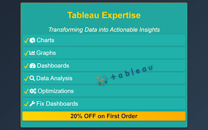 Gig Preview - Design professional tableau dashboards that transform your business data