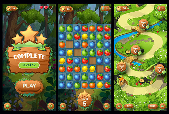 Gig Preview - Design a game uiux graphics, background