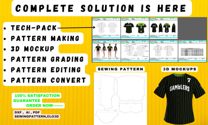 Gig Preview - Do sewing patterns, techpack, 3d mockups