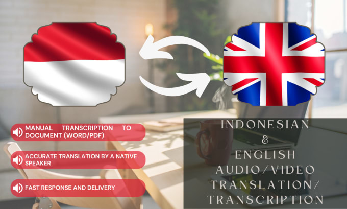 Gig Preview - Transcribe audio or video from english to indonesian or vice versa