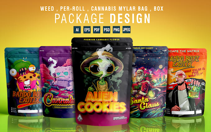 Gig Preview - Design weed,cannabis packaging, mylar bag, jar label designs