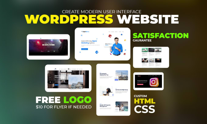 Gig Preview - Do modern UI wordpress website, logo and flyer