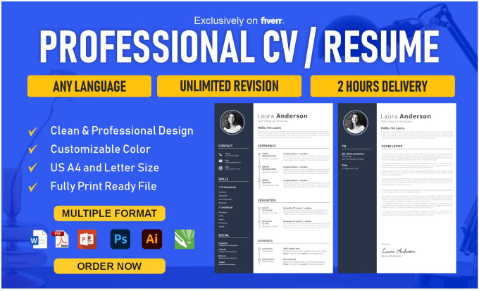 Gig Preview - Design professional CV, resume or cover letter in 2 hrs