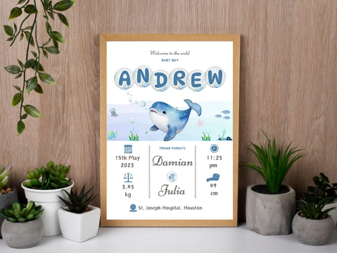 Gig Preview - Design personalized newborn baby birth stat and poster for birth announcement