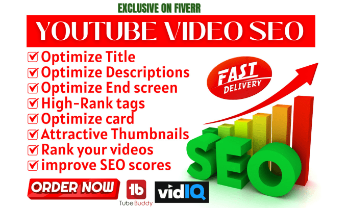 Gig Preview - Do your youtube video SEO and optimize for top ranking with vidiq and tubebuddy