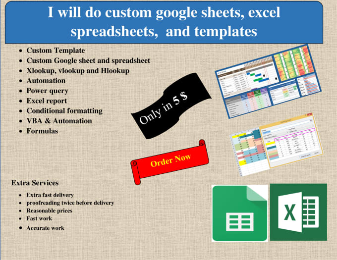 Gig Preview - Do custom google sheets, excel spreadsheets,  and templates