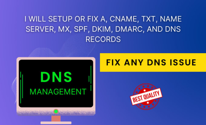 Gig Preview - Setup or fix a, cname, txt, name server, mx, spf, dkim, dmarc, bimi, dns records