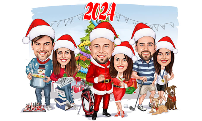 Gig Preview - Draw christmas caricatures, winter holidays cartoons