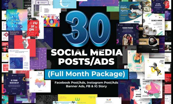 Gig Preview - Create 30 top social media post, ig post, fb ads designs for whole month