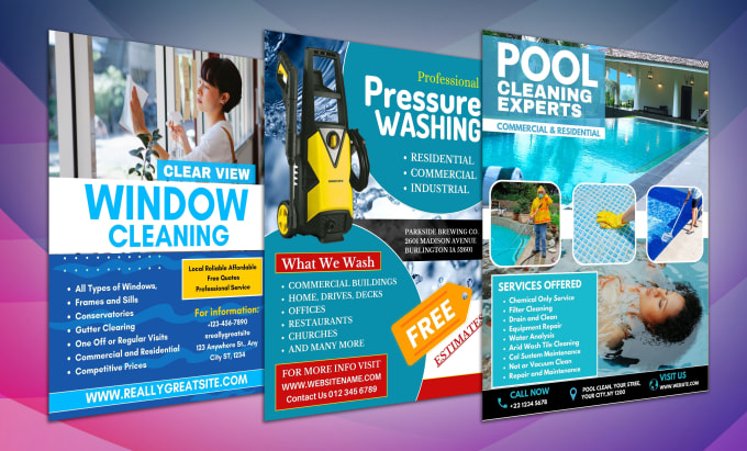 Gig Preview - Do a cleaning service flyer, postcard, door hanger, banner and yard sign design