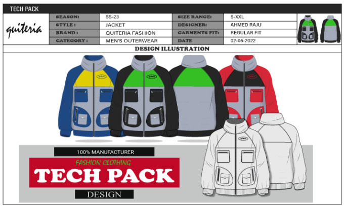 Gig Preview - Create clothing technical flat sketch and tech pack design