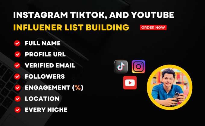 Gig Preview - Find best instagram, tiktok, and youtube influencer list for your brand