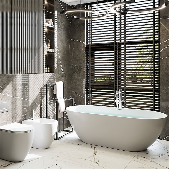 Gig Preview - Design bathroom interior with 3d realistic render , modeling