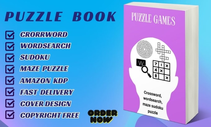 Gig Preview - Do crossword, word search maze sudoku game book, instagram puzzle for KDP