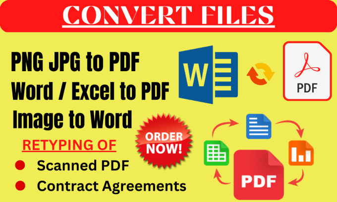 Gig Preview - Convert word excel jpg files to PDF or PDF to word