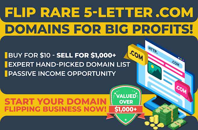 Gig Preview - Find rare 5 letter com domains to flip for passive income