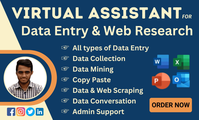 Gig Preview - Be your reliable virtual assistant for data entry and web research job