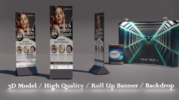 Gig Preview - Design 3d roll up banner design, backdrop, street pole banner