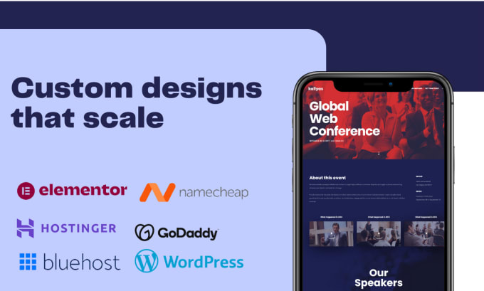 Gig Preview - Design custom wordpress site on hostinger bluehost godaddy