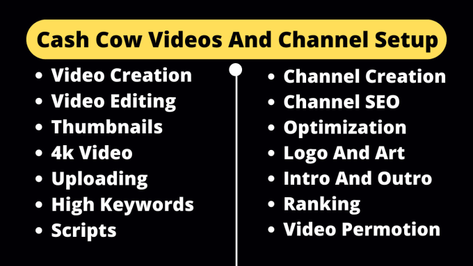 Gig Preview - Create and setup cash cow youtube channel and cashcow videos