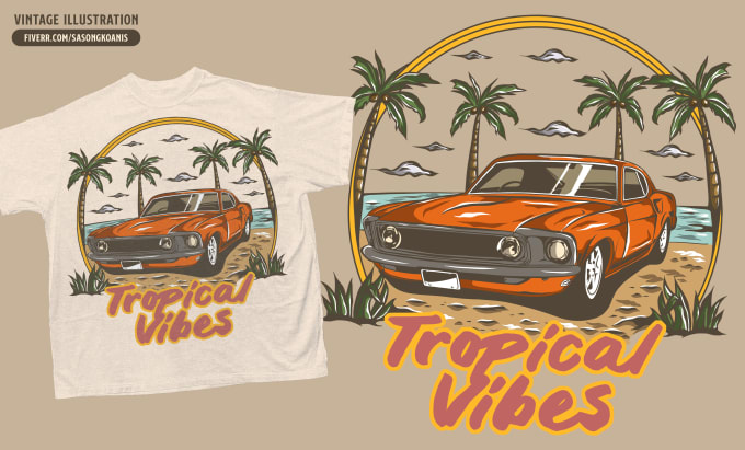 Gig Preview - Create vintage retro illustration design for your t shirt brand and merchandise