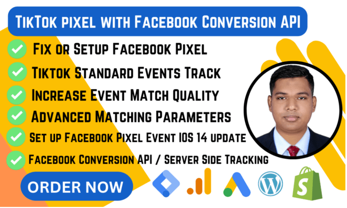 Gig Preview - Tiktok pixel facebook conversion API ga4 ecommerce tracking google analytics