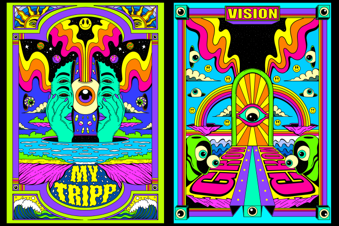 Gig Preview - Draw illustration unique trippy psychedelic colorful style