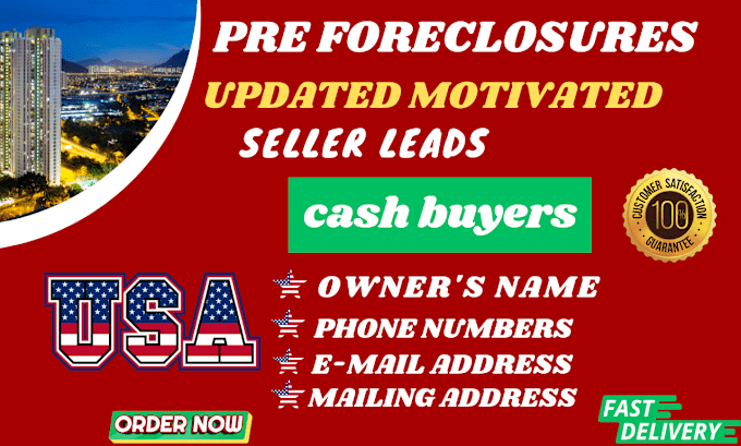 Gig Preview - Give you motivated pre foreclosures  leads with skip traced