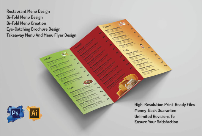 Gig Preview - Design professional trifold and bifold restaurant menus