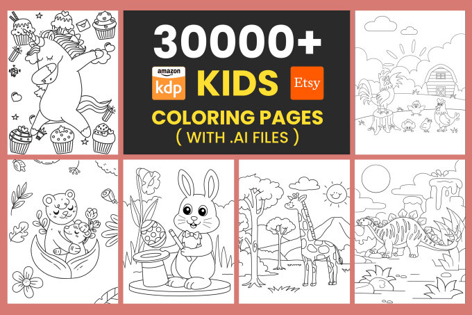 Gig Preview - Design unique 30,000 kids coloring book pages for children, KDP and etsy