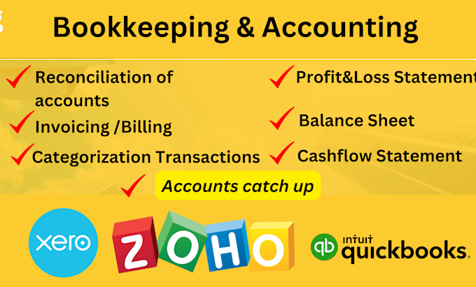 Gig Preview - Do bank reconciliation, account catchup, bookkeeping, qbo, xero, zoho, odoo