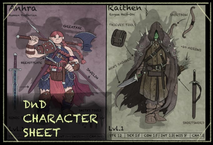 Gig Preview - Draw your dnd character design and sheet