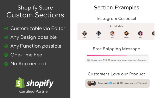 Gig Preview - Create a custom section in shopify for you, no apps