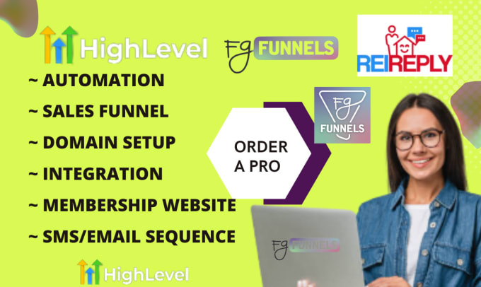 Gig Preview - Gohighlevel website, fg funnels funnel, and rei reply automation