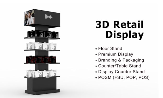 Gig Preview - Design 3d product mockup, retails, product display counter top