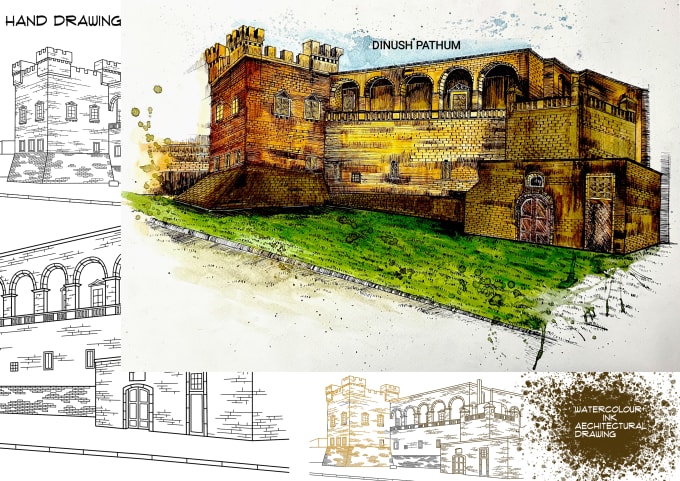 Gig Preview - Draw detailed architectural  watercolor drawings