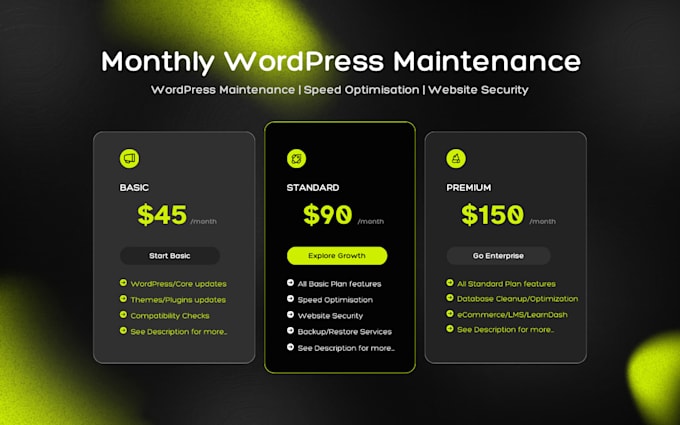 Gig Preview - Do monthly wordpress maintenance and speed optimization