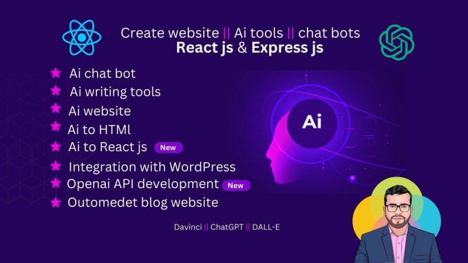 Gig Preview - Create custom openai chatbot,ai writing tool,ai website,chatgpt