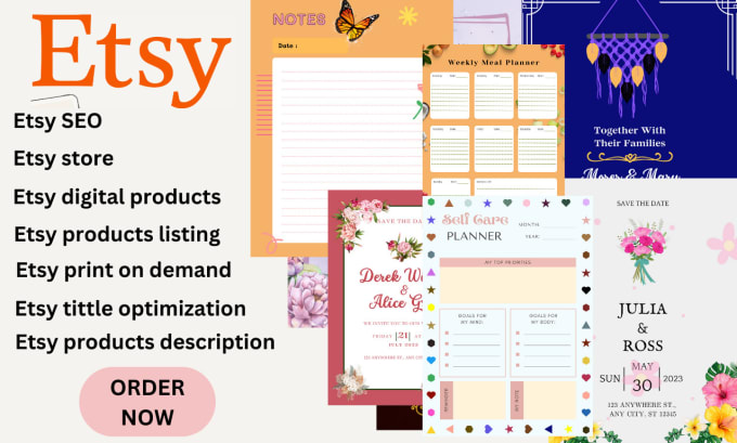 Gig Preview - Design etsy digital products etsy store etsy shop setup etsy SEO rank traffic