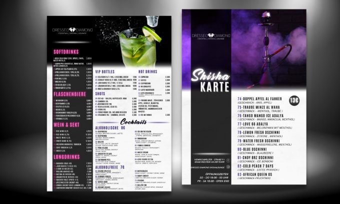 Gig Preview - Do drinks and cocktails menu design for your bar or restaurant