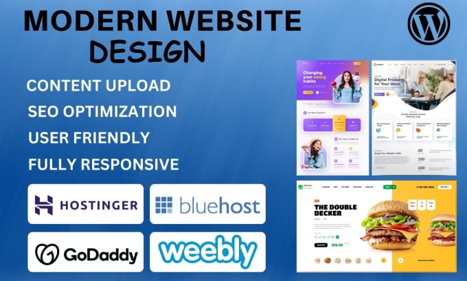 Gig Preview - Design wordpress website on hostinger bluehost godaddy namecheap siteground