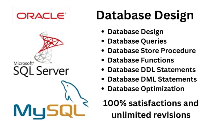 Gig Preview - Design database and sql queries in sql server, oracle and mysql