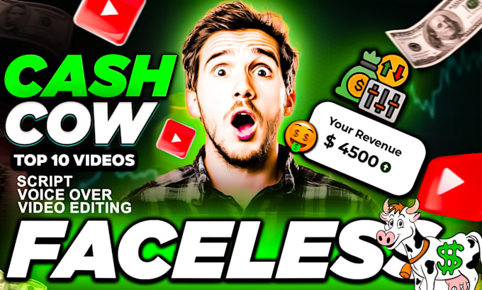 Gig Preview - Create top 10 faceless cash cow videos for passive income