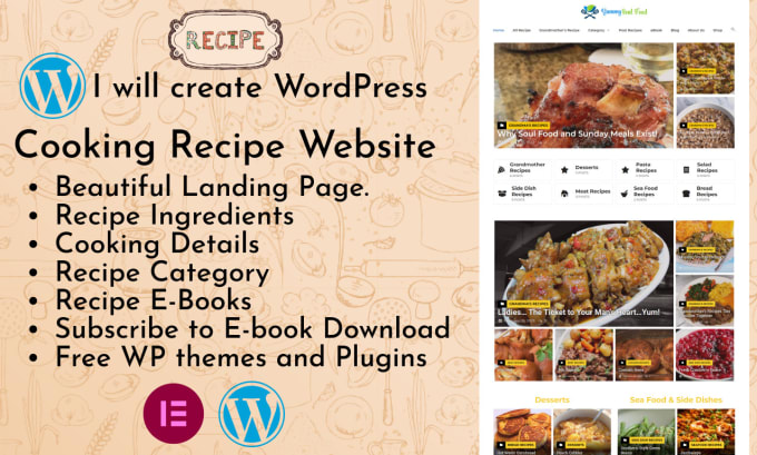 Gig Preview - Create a recipe website with wordpress, cooking website