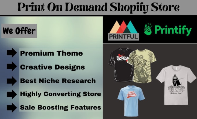 Gig Preview - Create print on demand shopify store ecommerce website or shopify website