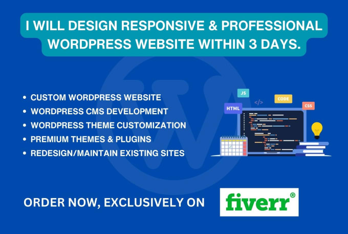 Gig Preview - Design, redesign and develop responsive wordpress website or blog