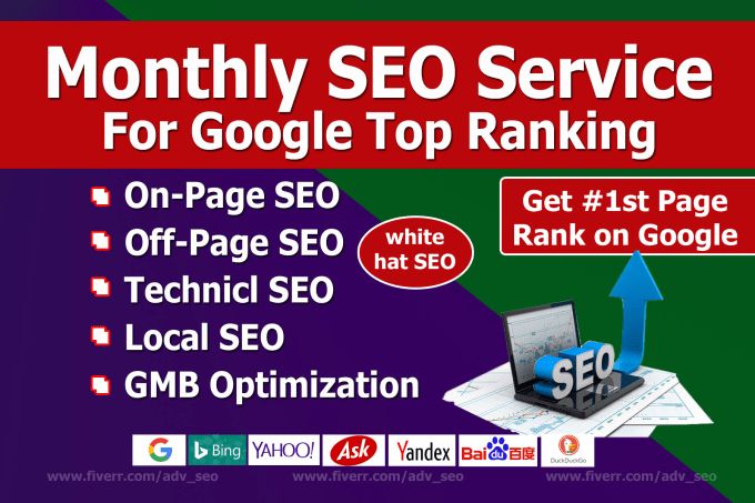 Gig Preview - Do monthly SEO service for your website google top ranking