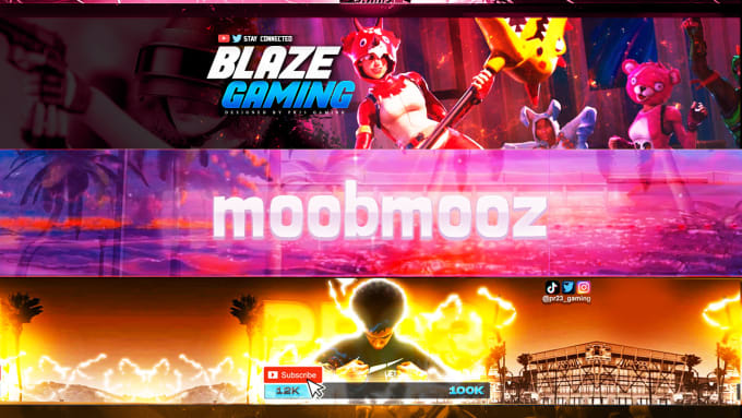 Gig Preview - Create a fire youtube gaming banner or channel art