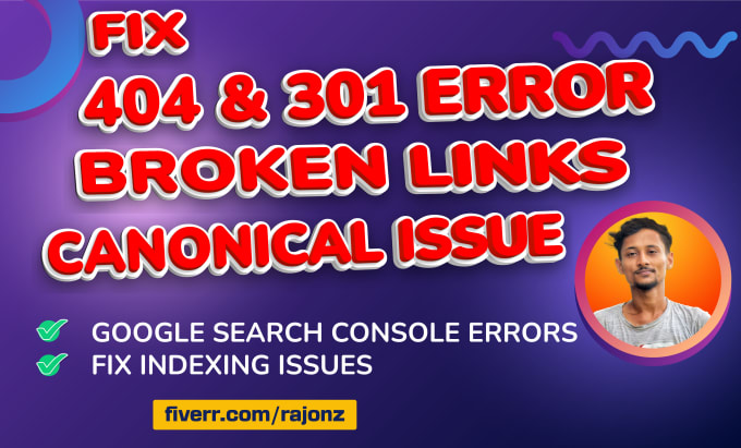 Gig Preview - Fix 301 redirect, 404 errors, broken links, indexing and canonical issues