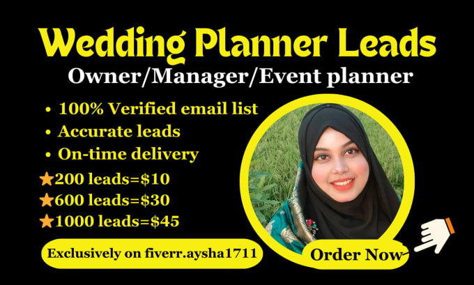 Gig Preview - Provide wedding planner event planner contact list business leads b2b leads